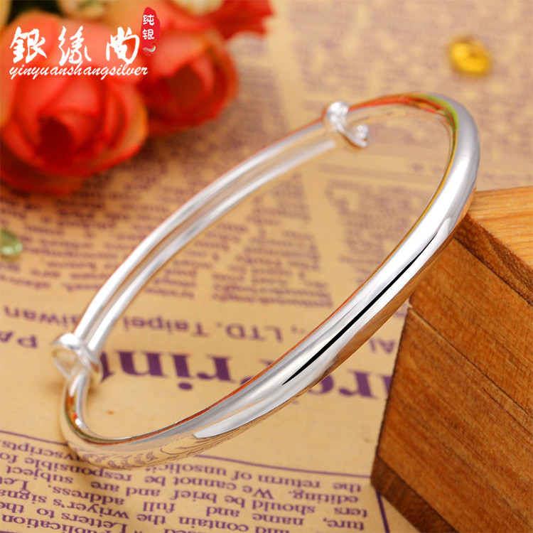 北上广同款S999足银纯银男手镯 光面推拉时尚简约女银手镯 银饰