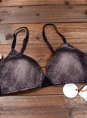 G33  西班牙W*S黑色性感蕾丝女内衣 深V无钢托薄款文胸70B75B80B