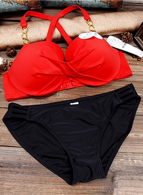 E21 法国单性感红色时尚光面交叉肩带比基尼游泳衣70E75DE80D85CD