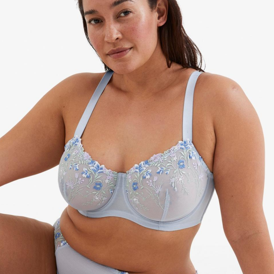 T5 大码透明网纱刺绣大胸显小超薄款文胸85DE90CE95CDE100CD105CD