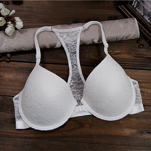 D2米白色蕾丝美背女内衣 上薄下厚聚拢女胸罩前扣搭文胸65A70C75B