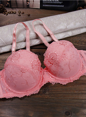 A21 意大利单性感性感女内衣 粉红色夏季透气插垫薄款刺绣文胸80A