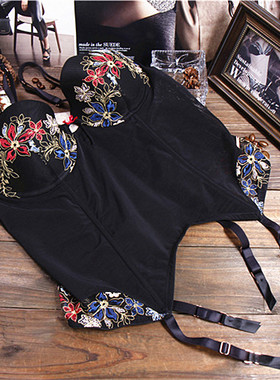 E33 欧美单性感刺绣收身束腰黑色蕾丝吊袜带塑身衣85BD85F95D110B