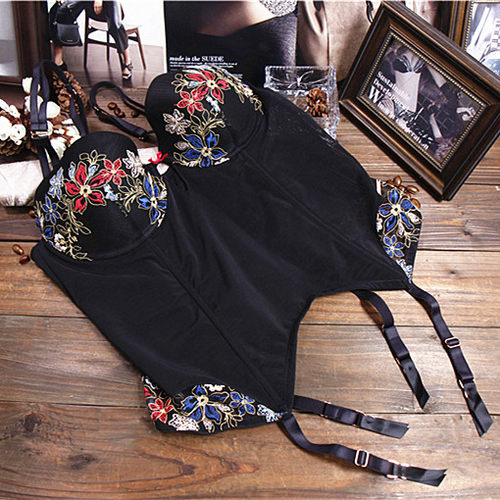 收身束腰黑色蕾丝吊袜带塑身衣