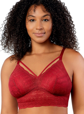 C3 大码无钢圈全罩杯大胸显小女内衣红色蕾丝薄文胸65GK70BEGI75C