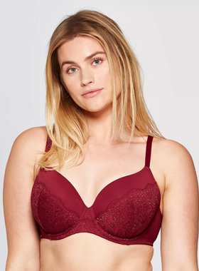 H6 欧美大码女内衣枣红蕾丝交叉肩带薄款胖M胸罩全罩杯文胸80F85F