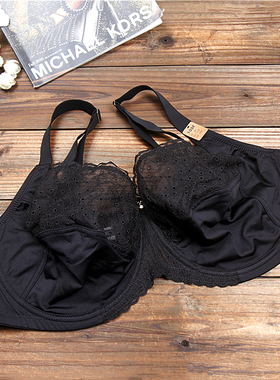 T3 法单大胸显小内衣黑色薄款大码文胸全罩杯防下垂90FG95FG100FG