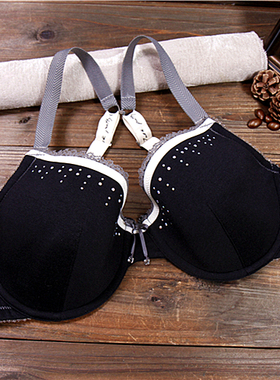 A8外贸欧美黑色光面女内衣 夏季舒适聚拢胸罩 纯棉薄款文胸75D