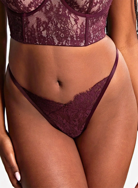 M1 欧单英国P*NACHE 透明网纱蕾丝提花女内裤透气纯欲T裤女丁字裤