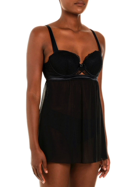 E33 黑色吊带胸罩夜衣透明网纱诱惑女吊带衣半杯罩睡裙70BC75B85B