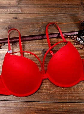 A6 欧美M*P红色圆点少女内衣 性感上薄下厚聚拢文胸70B75BC80B85B