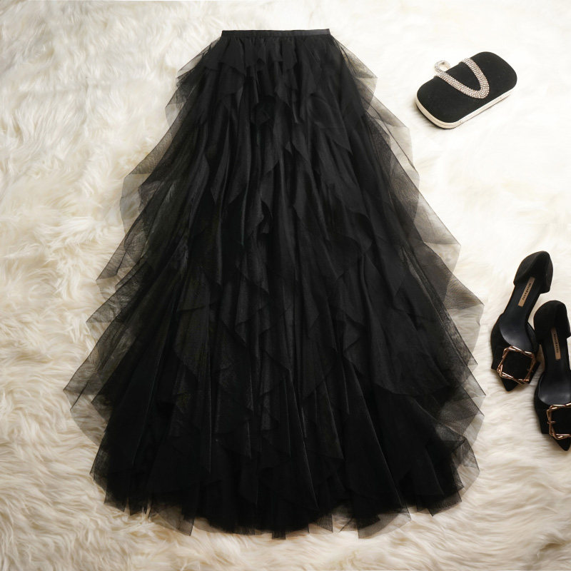 90蓬蓬裙法式A不规则半身裙网纱