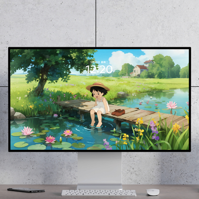 玩水的小女孩 夏天清凉高清电脑手机壁纸ipad、Watch折叠手机壁纸
