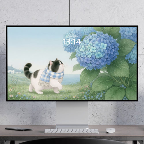小猫绣花球 清新可爱治愈 漫画鲜花电脑mac手机ipad壁纸watch壁纸