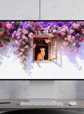 玫瑰花下的猫咪 清新可爱治愈春天 电脑mac手机ipad壁纸watch壁纸