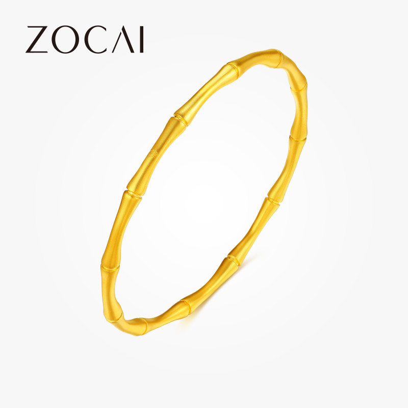 佐卡伊 竹节黄金手镯结婚金镯子手环足金999古法金镯子女士珠宝