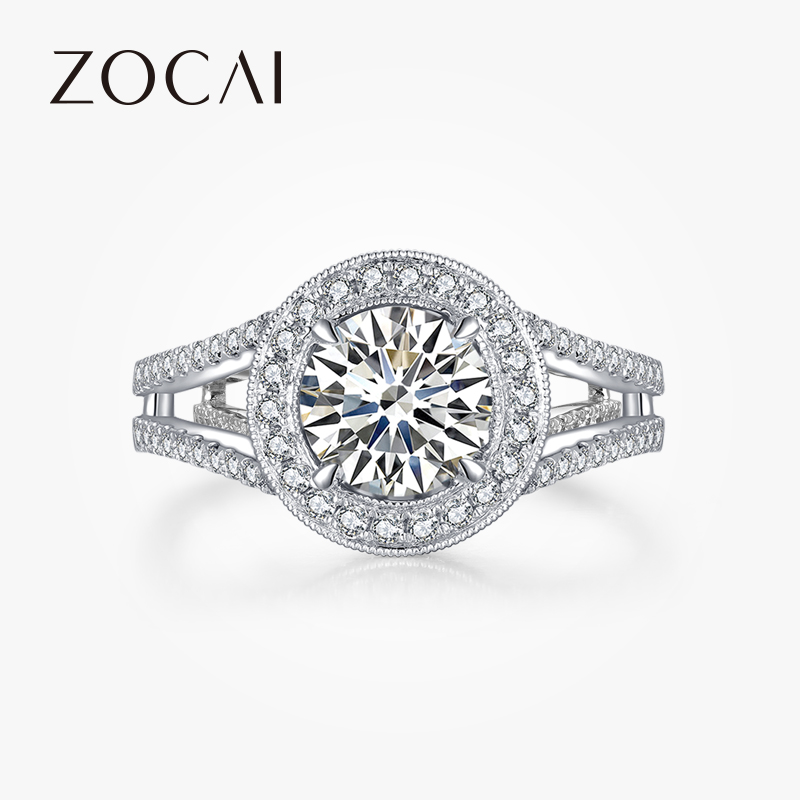 佐卡伊 影视明星同款白18k金群镶钻石戒指环求婚结婚女正品珠宝