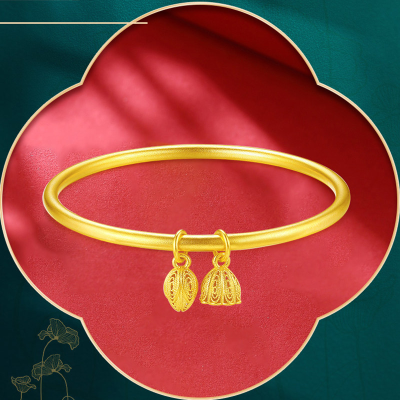 佐卡伊 黄金手镯两世欢花丝足金999金镯子古法莲蓬手镯正品金镯