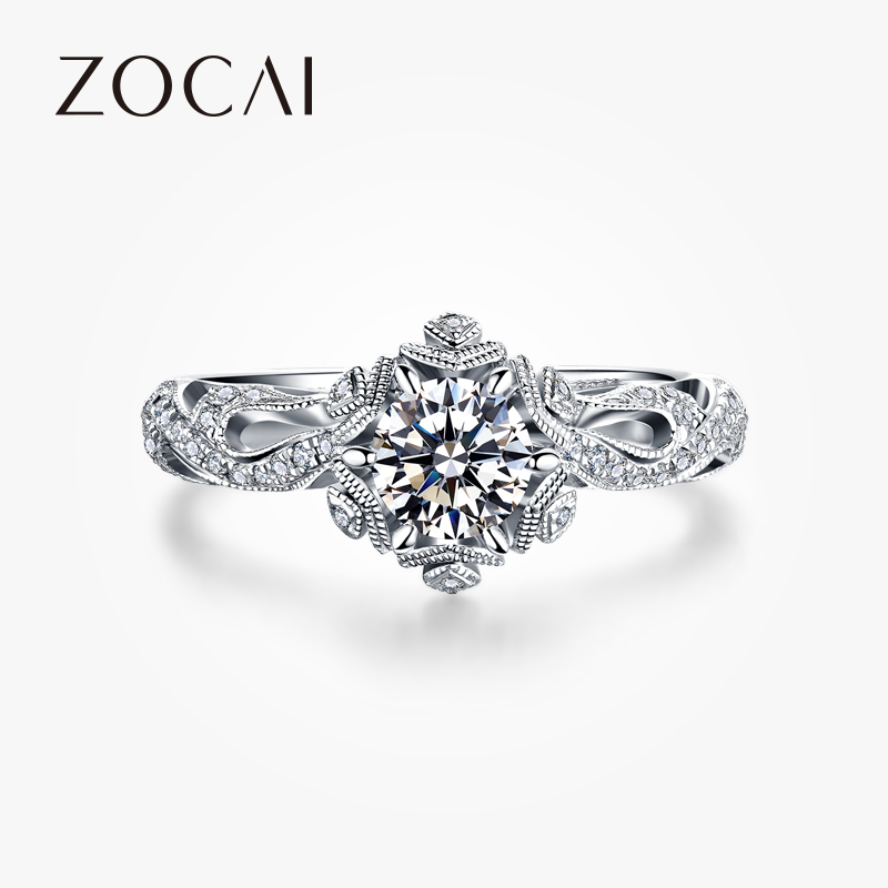 佐卡伊 初雪 白18k金雪花群镶50分钻戒求婚结婚钻石戒指女婚戒