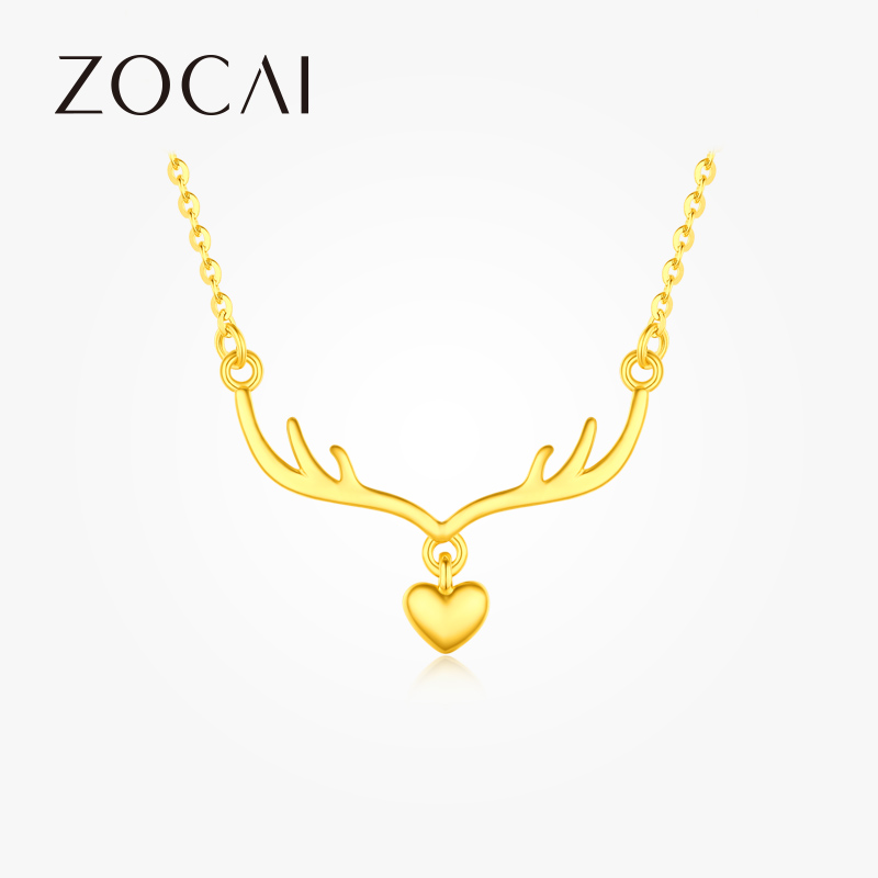 佐卡伊【温柔小鹿】鹿角项链黄金足金一鹿有你精致套链女款礼物