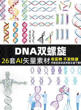 DNA双螺旋AI矢量素材生物医学海报元素分子研究人体细胞结构图片