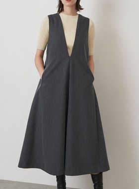 高级灰   纯元   EL**  深V 领背带 连衣裙