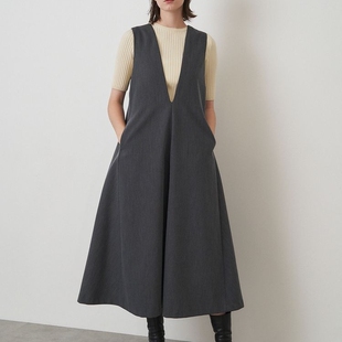高级灰   纯元   EL**  深V 领背带 连衣裙