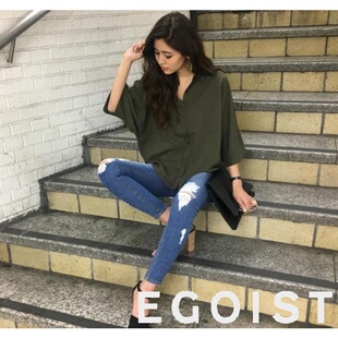 EGO 日本原单衬衣 空调服 蝙蝠七分袖衬衣