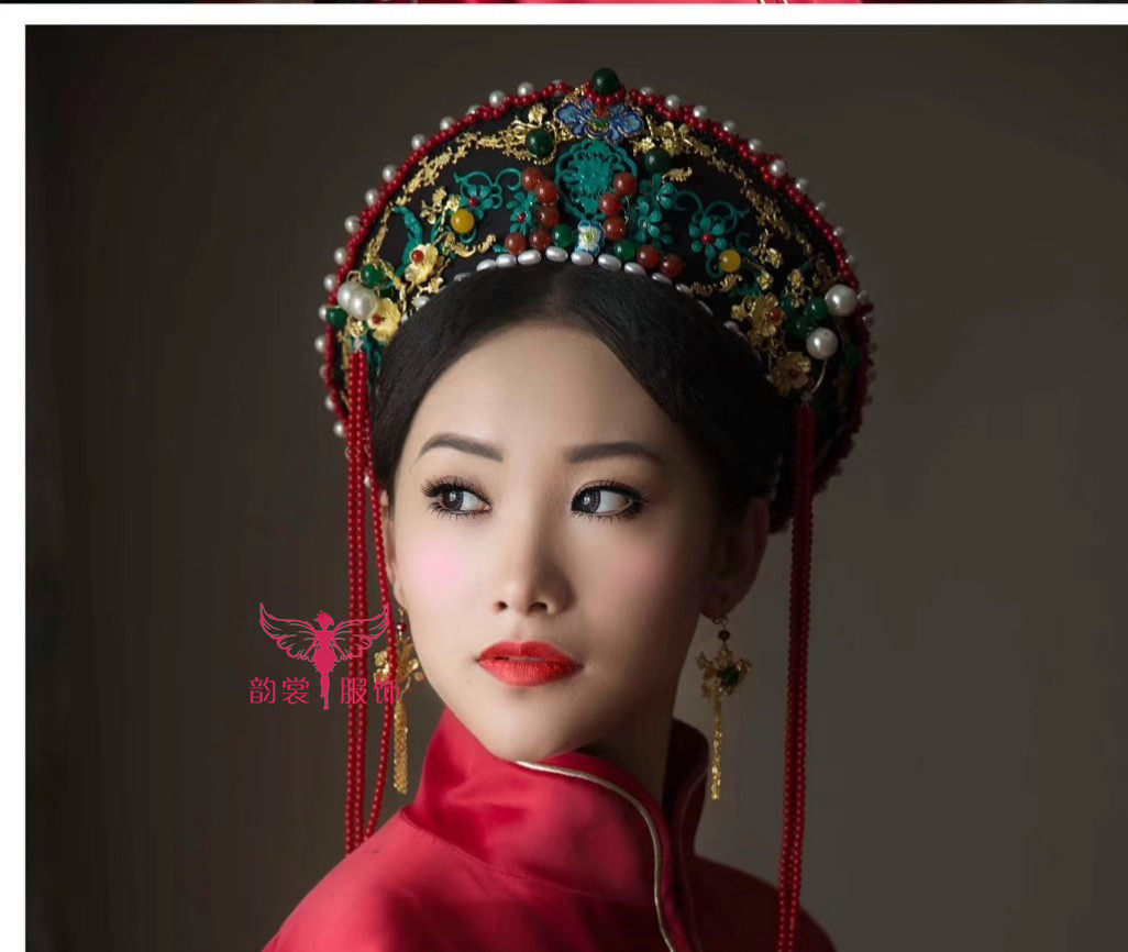 清朝满族旗头发饰皇后贵妃头饰景泰蓝秀禾服新娘结婚凤钿子69款