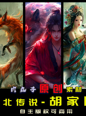 270张原创AIGC图片东北民间传说胡家狐狸九尾狐玄幻小说封面素材