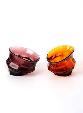 ENSEMBLE 歪型Tipsy玻璃杯 琥珀色紫色茶杯咖啡杯酒杯创意耐热
