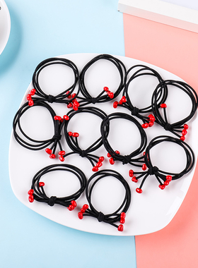 儿童发饰女童皮筋不伤发弹性好红色珠球发圈宝宝头饰发绳扎发头绳