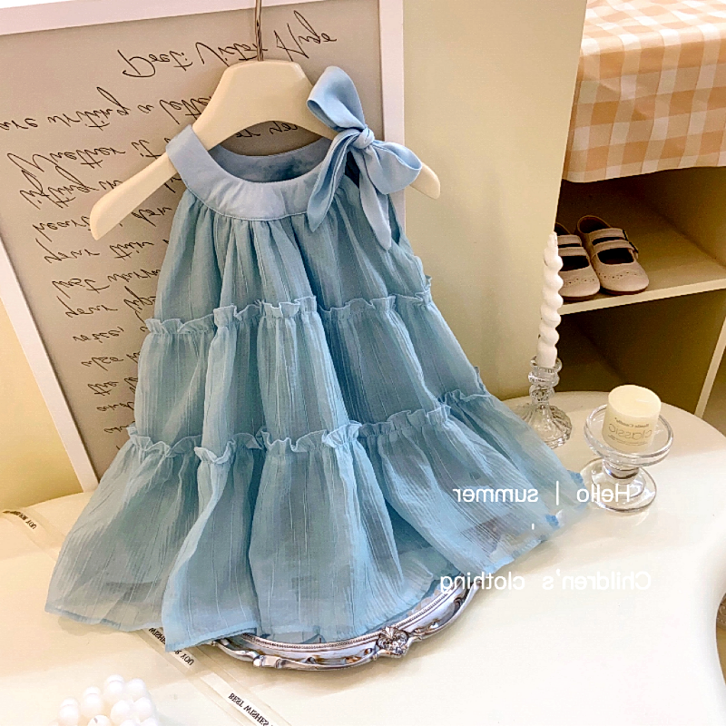 童周岁挂脖礼服裙子女宝洋气甜美超女童夏季连衣裙儿仙无袖蛋糕裙