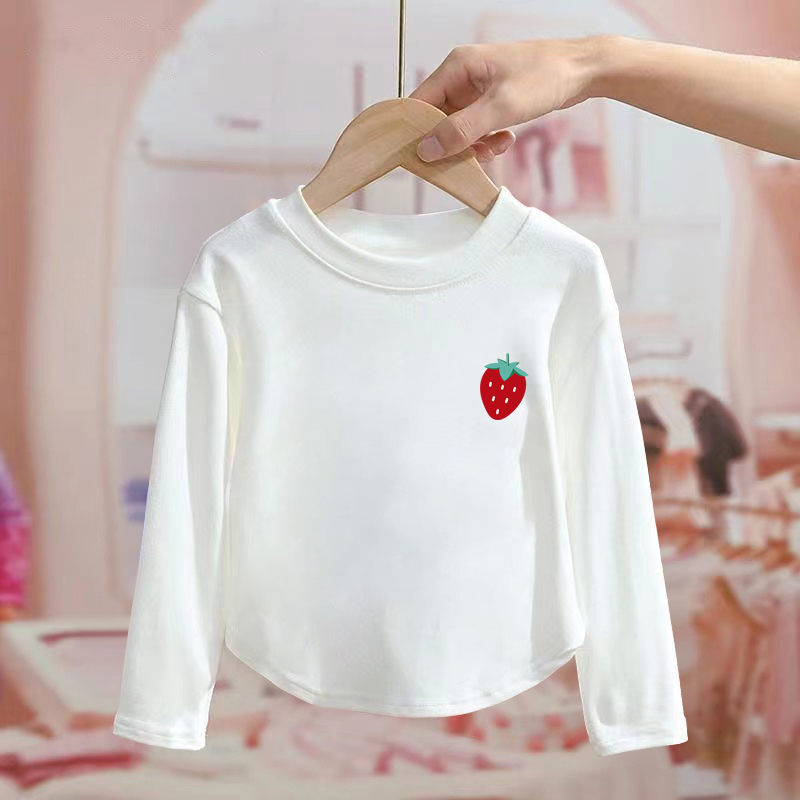 纯棉女童圆领长袖T恤春秋新款儿童宝宝洋气卡通内搭短款打底上衣