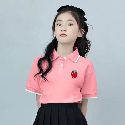 100%纯棉女童装polo翻领短袖T恤夏季新款儿童宝宝学院风印花上衣