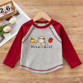 儿童宝宝卡通百搭打底衫 新款 T恤2026春秋季 纯棉女童插肩圆领长袖