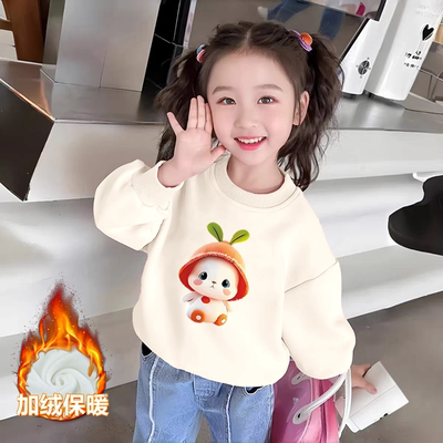 纯棉女童加绒加厚长袖卫衣2025秋冬新款中小儿童宝宝卡通动漫上衣