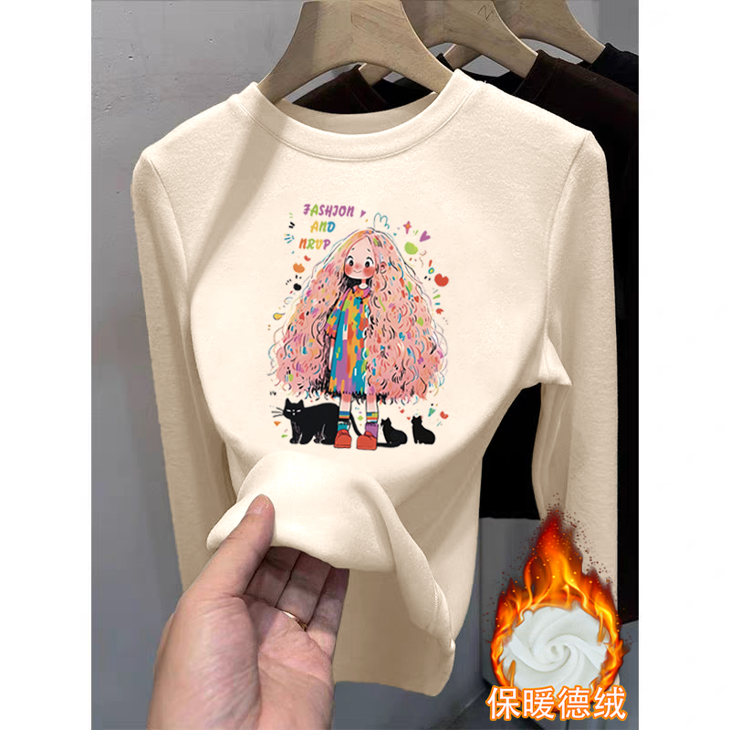 女童德绒圆领长袖T恤2025秋冬季新款小孩儿童宝宝休闲洋气上衣服