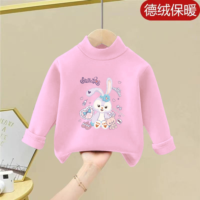 女童德绒半高领长袖T恤2025秋冬季新款中小儿童宝宝卡通动漫上衣