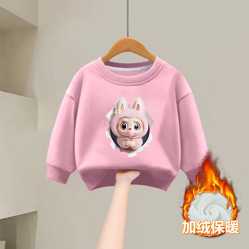 100%纯棉女童加绒加厚圆领卫衣秋冬新款儿童宝宝洋气卡通百搭上衣
