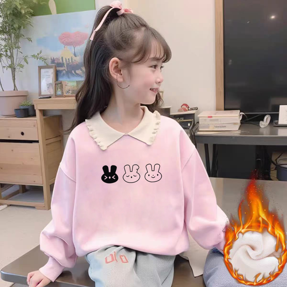 纯棉女童加绒POLO卫衣2025秋冬新款中大儿童宝宝卡通动漫百搭上衣