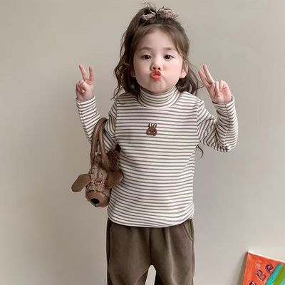 女童半高领双面德绒打底衫秋冬新款百搭长袖T恤儿童宝宝保暖上衣