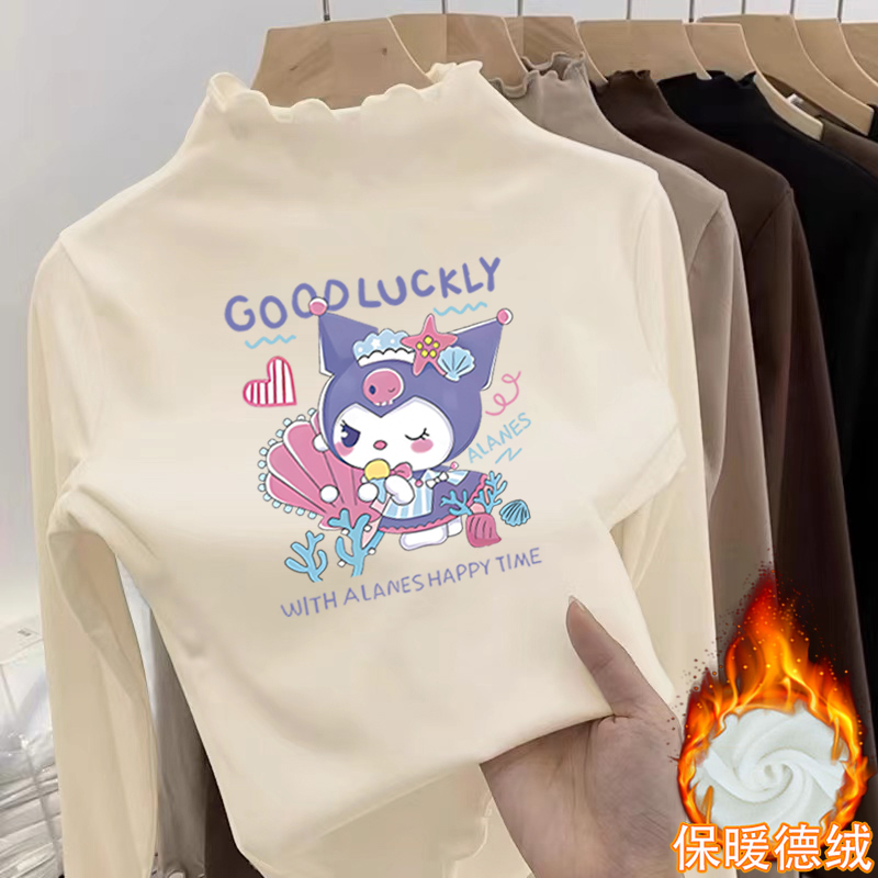 双面德绒女童半高领打底衫秋冬季新款儿童宝宝加厚保暖木耳边上衣