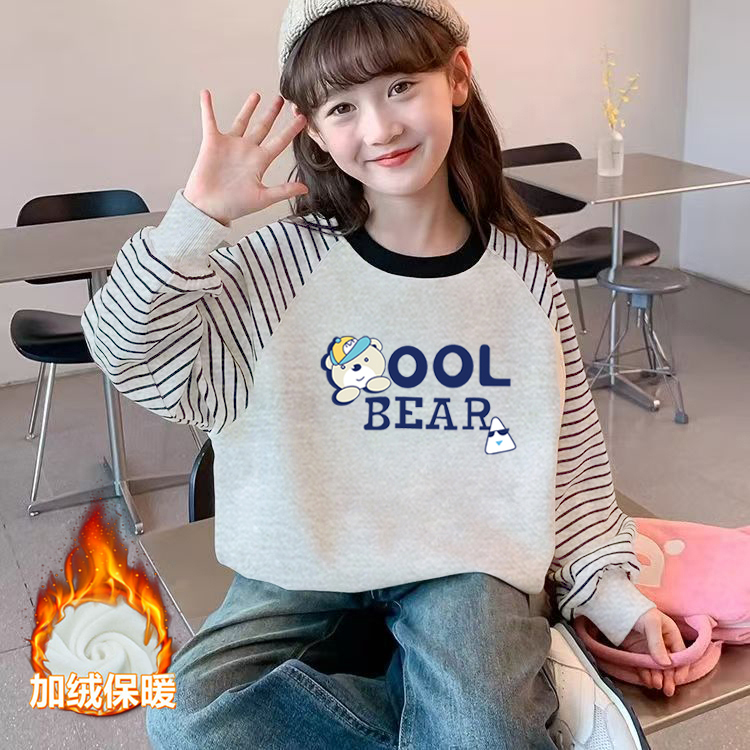 100%纯棉女童加绒加厚卫衣2025秋冬新款儿童宝宝卡通动漫保暖上衣
