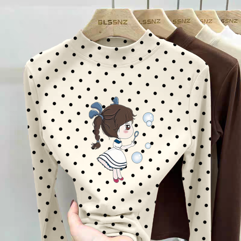 德绒女童半高领长袖T恤秋冬季新款中大儿童宝宝时尚卡通动漫上衣