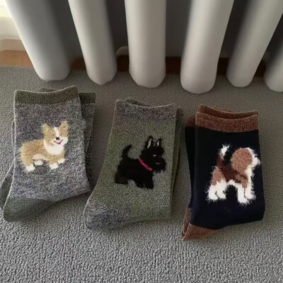 小狗羽毛加厚可爱女中筒长筒袜