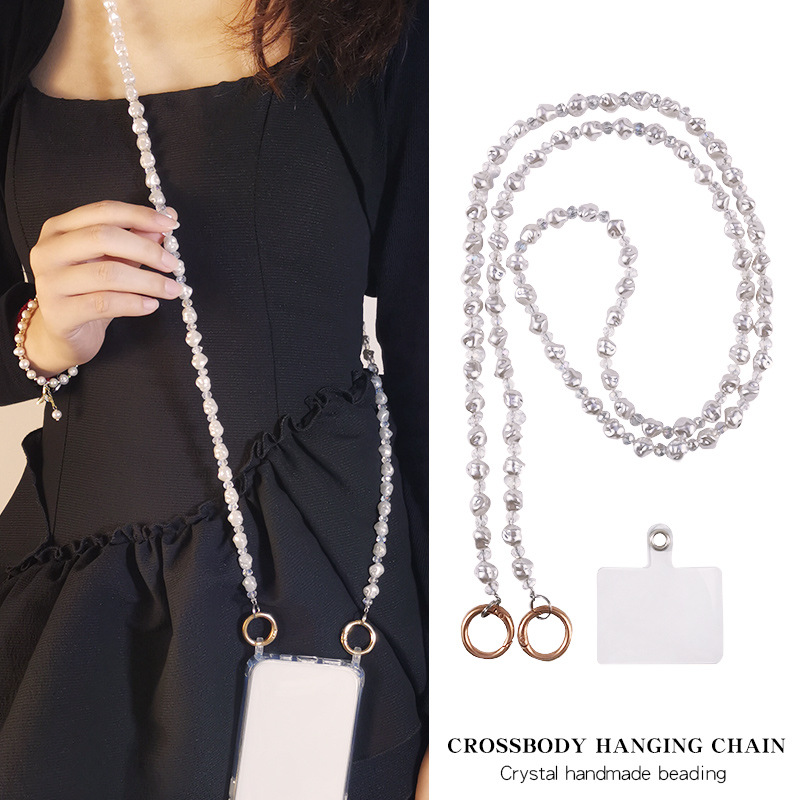 手机挂绳长款斜跨水晶珍珠挂链