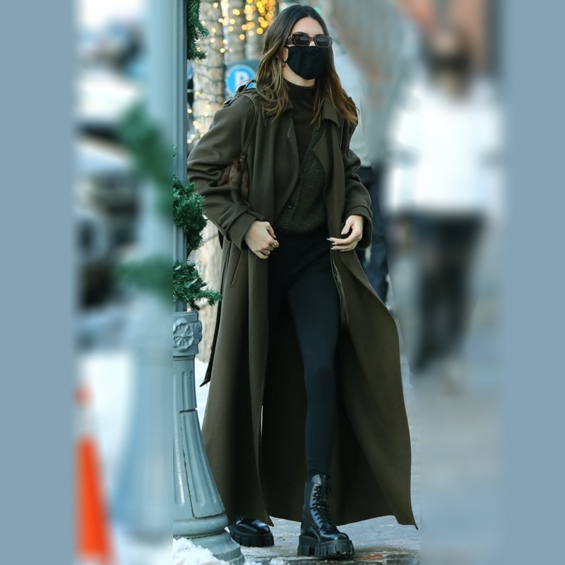 kendall肯豆街拍明星同款风衣式双面羊绒毛呢宽松中长款大衣外套