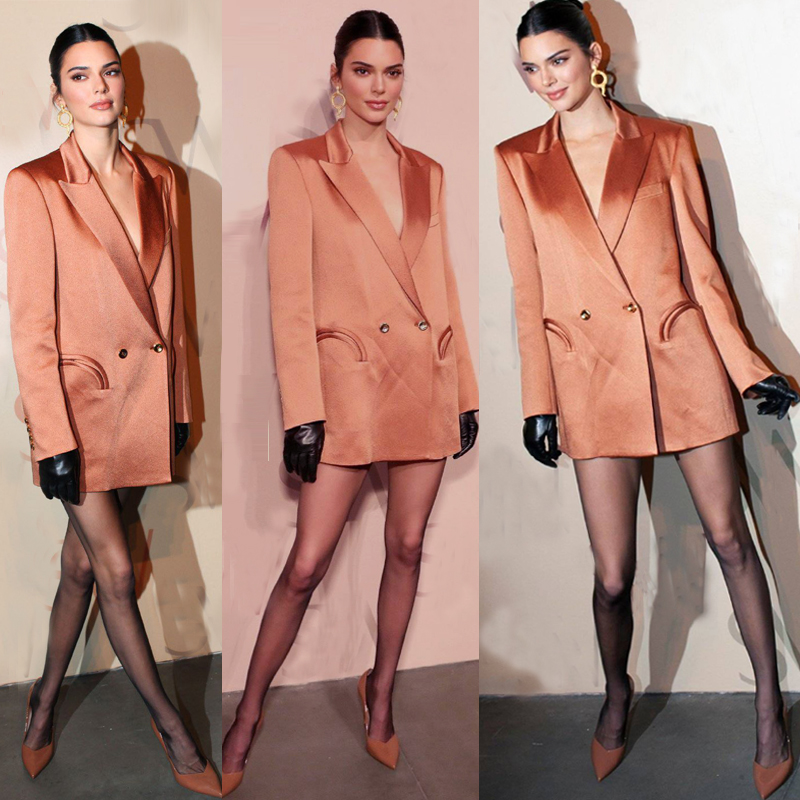 时装周街拍超模网红肯豆Kendall同款欧美新款百搭中长款西装西服