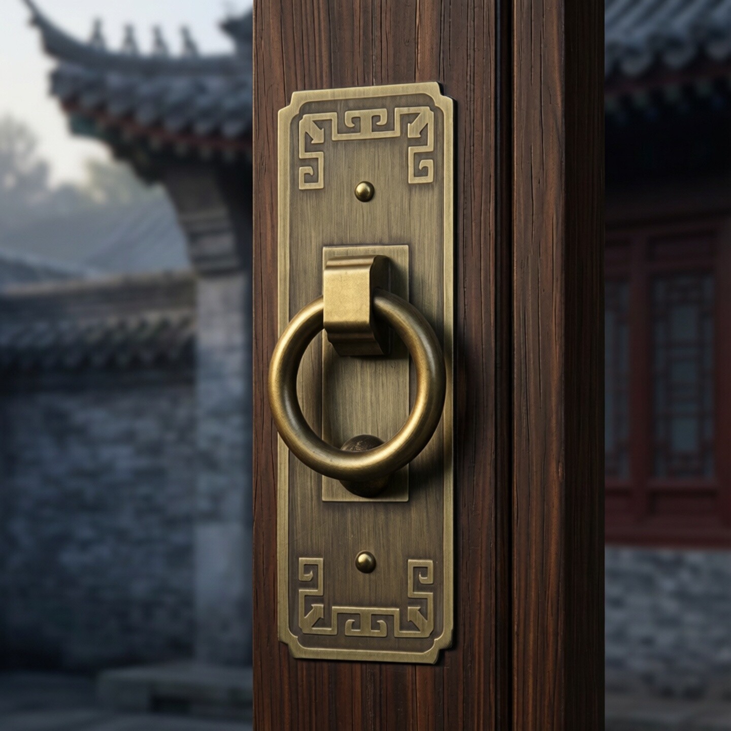 仿古纯铜大门拉手中式复古实木门环把手老式橱柜窗户拉环五金配件